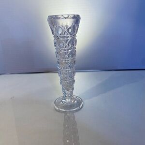 Hand Cut Lead Crystal Florerito Bud Vase Brilliant Diamond Pattern Mid Century